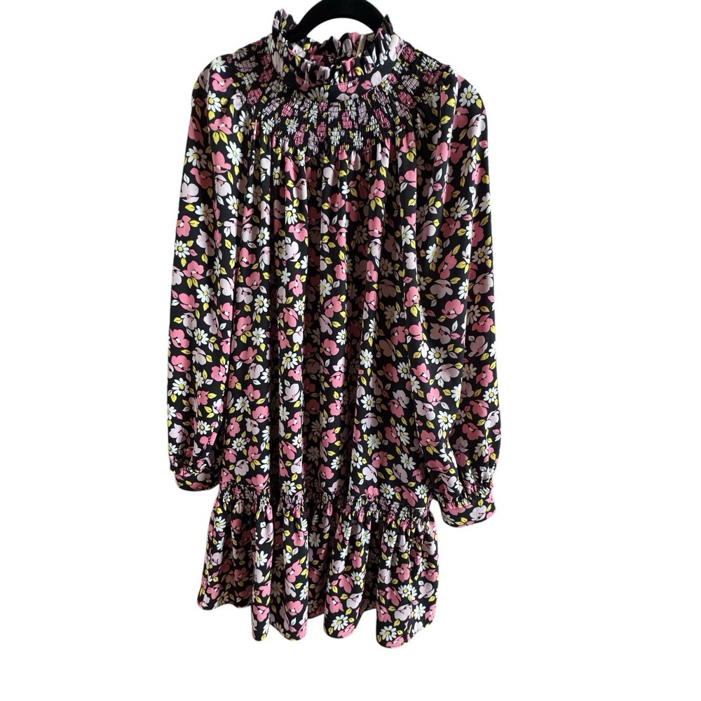 Kate Spade Road Trip Floral Shift Dress Sz Medium Ruffled Mock‎ Neck Ruffled Hem